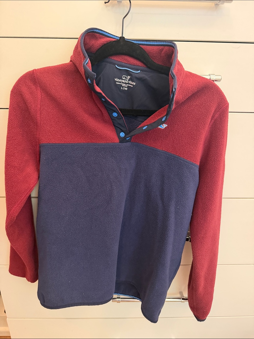 Vineyard Vines Red and Navy Colorblock Kids Fleece Pullover